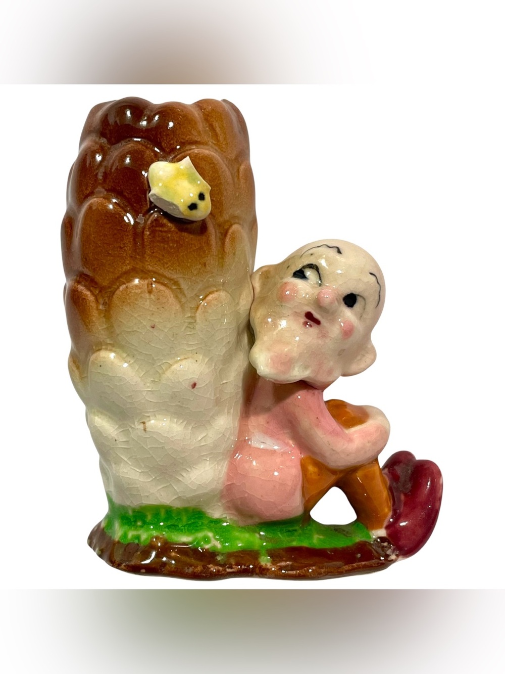 Vintage 1950s Acme Ware Gnome and Pinecone Miniature Vase Made in Japan AS IS